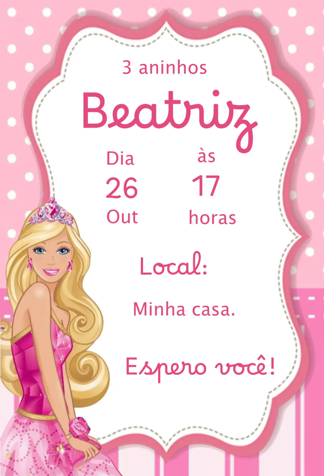 convite festa barbie para imprimir