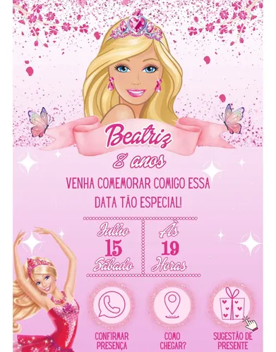 convite festa barbie png