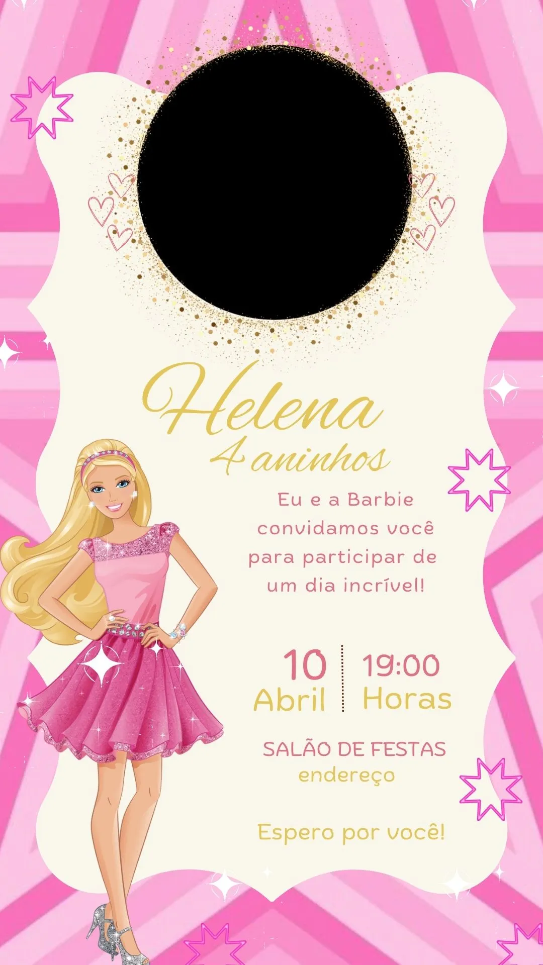convite festa barbie minimalista