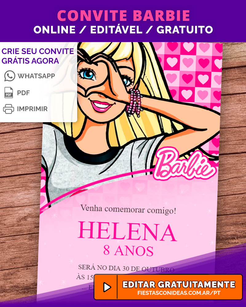 convite festa barbie anos 90