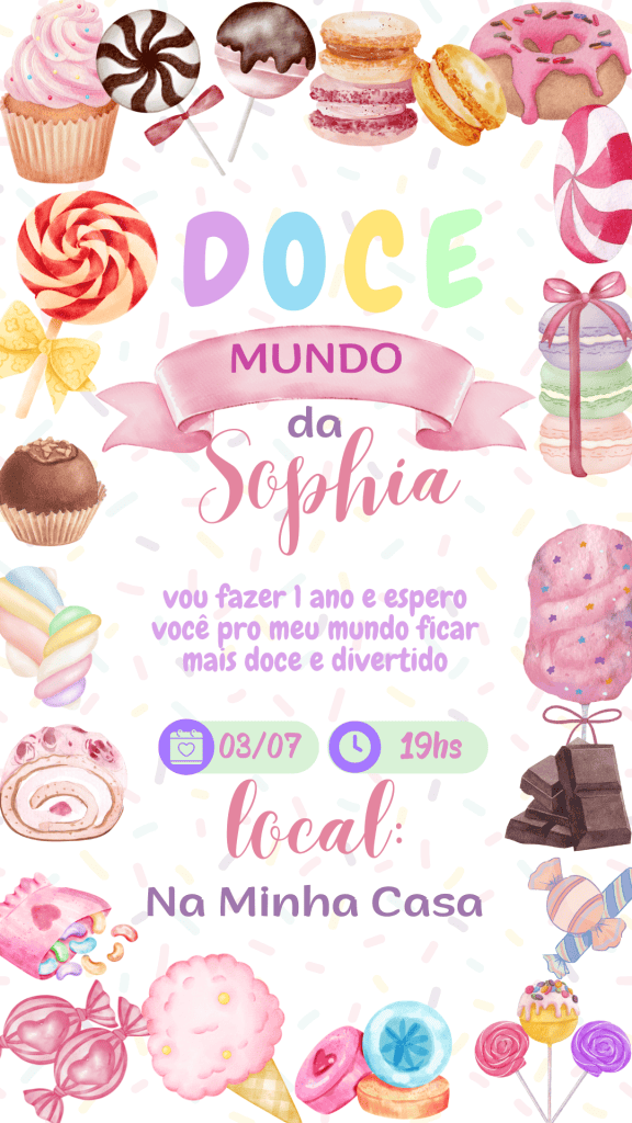 convite mundo doce editável grátis