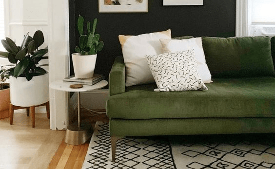 aplicações específicas do verde musgo em design de interiores