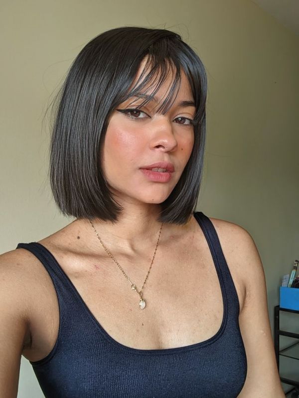 chanel repicado com franja para rosto redondo