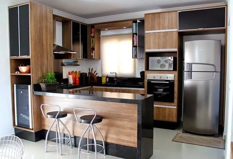 ideias de cozinha americana planejada para apartamento pequeno