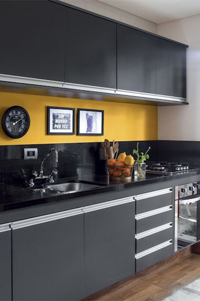 como usar azulejos pretos e amarelos na cozinha