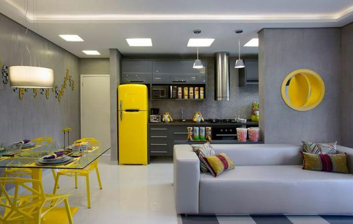 cozinha com parede de cimento queimado inspiração