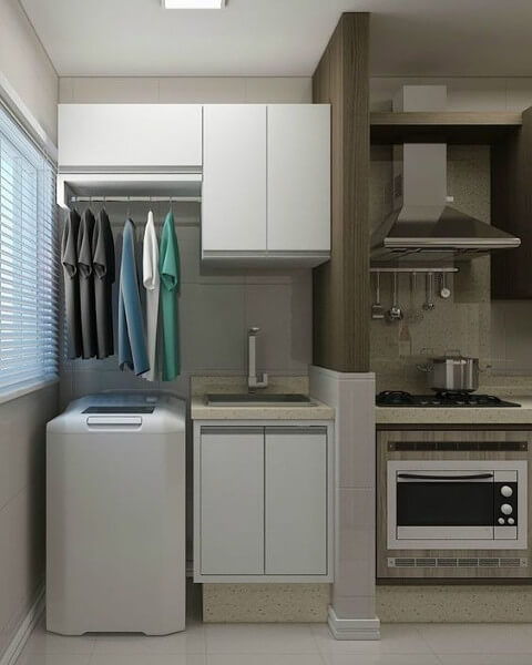 cozinha pequena com lavanderia