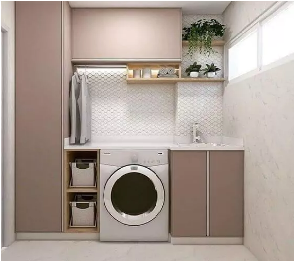 cozinha pequena com lavanderia