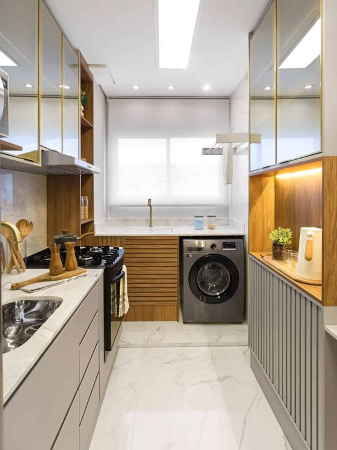 como esconder máquina de lavar em cozinha compacta