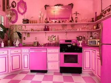 Cozinha rosa retrô