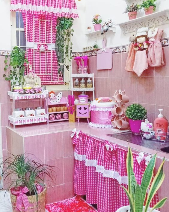 Cozinha rosa e cinza