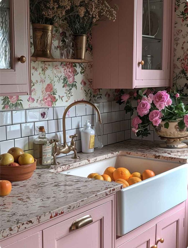 Cozinha rosa e branco
