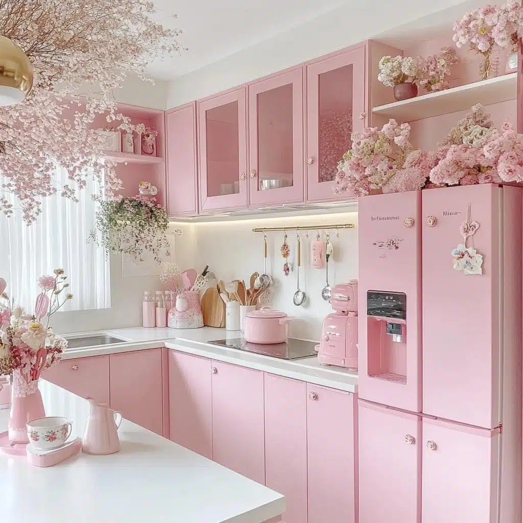 Cozinha rosa e branco