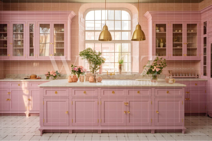 Cozinha rosa com dourado