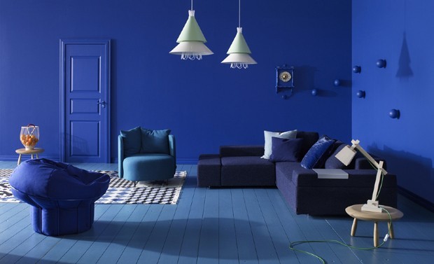 ideias de decoração com tons de azul para sala
