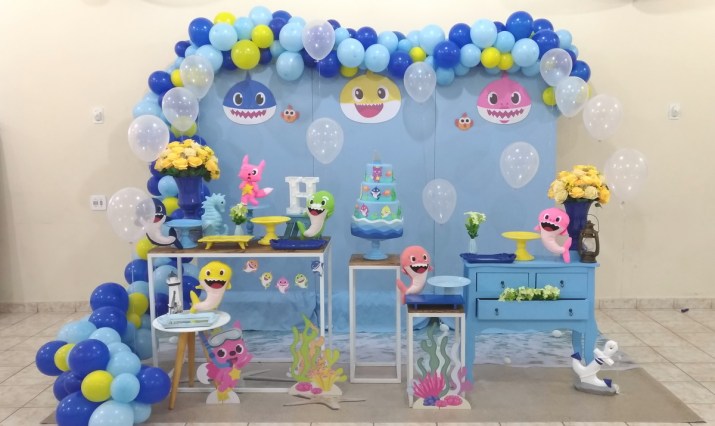 ideias de decoração baby shark para festa em casa