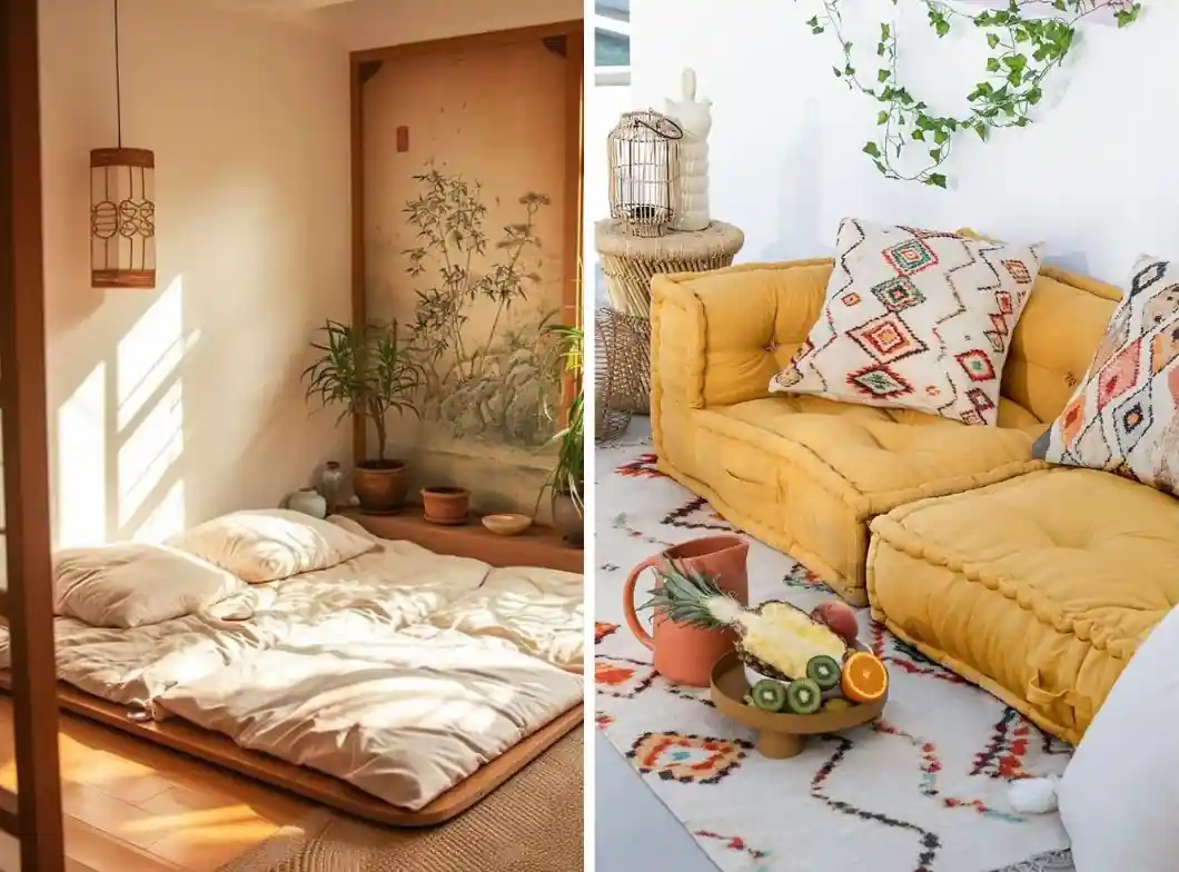 ideias de decoração com futon para sala pequena