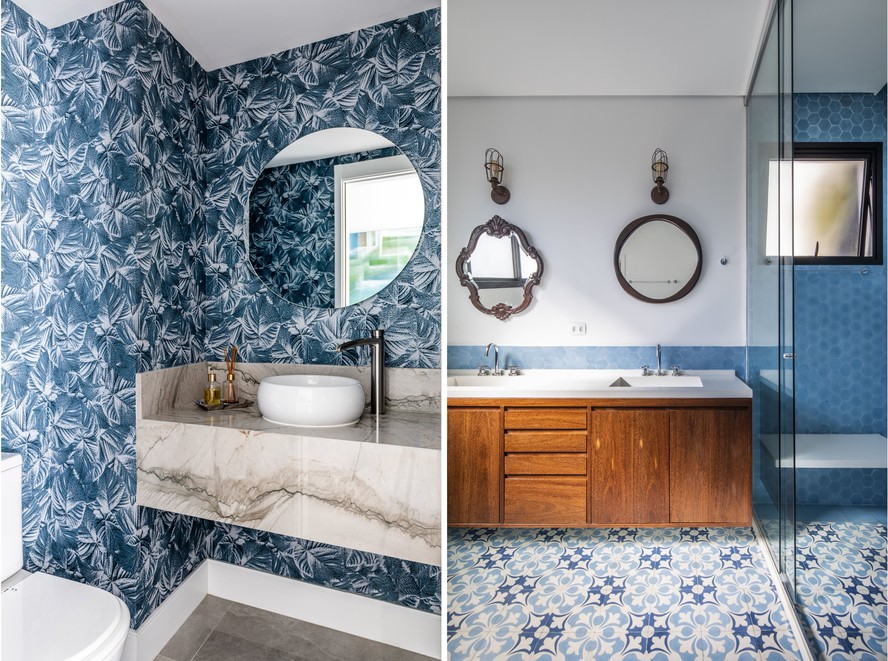 decoração de banheiro azul