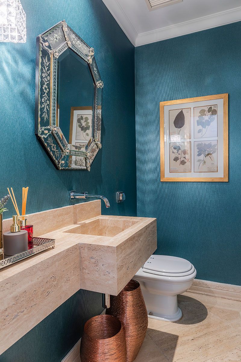decoração de banheiro azul