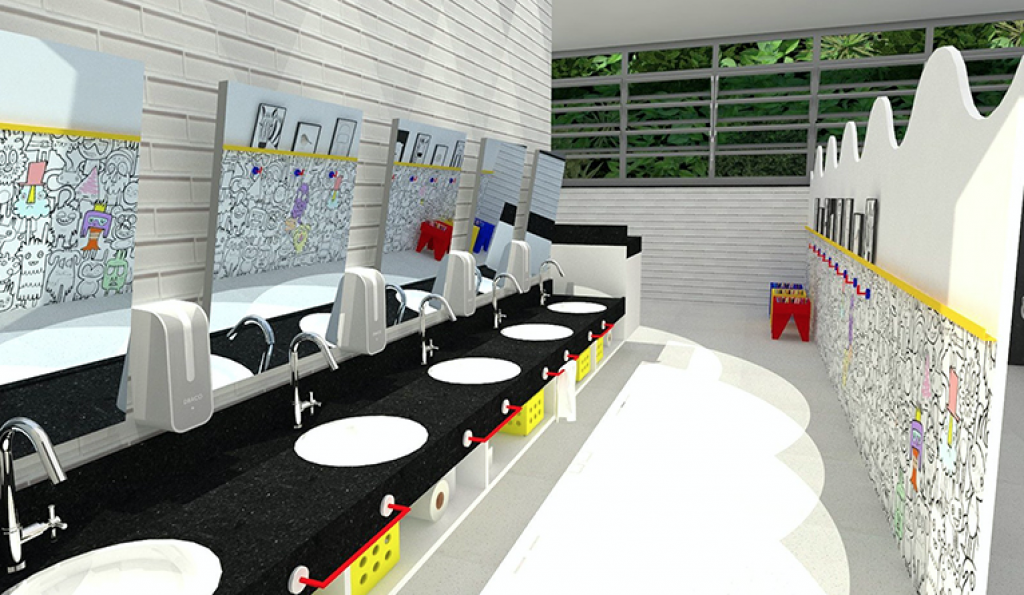 decoração de banheiro infantil escolar