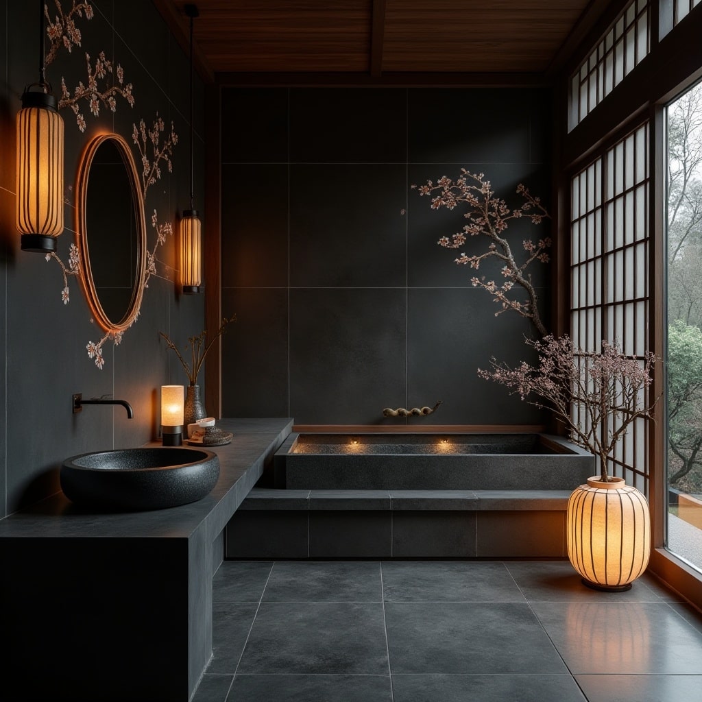 decoração de banheiro japonês