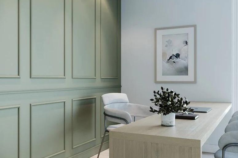 ideias de decoração de escritório com boiserie minimalista