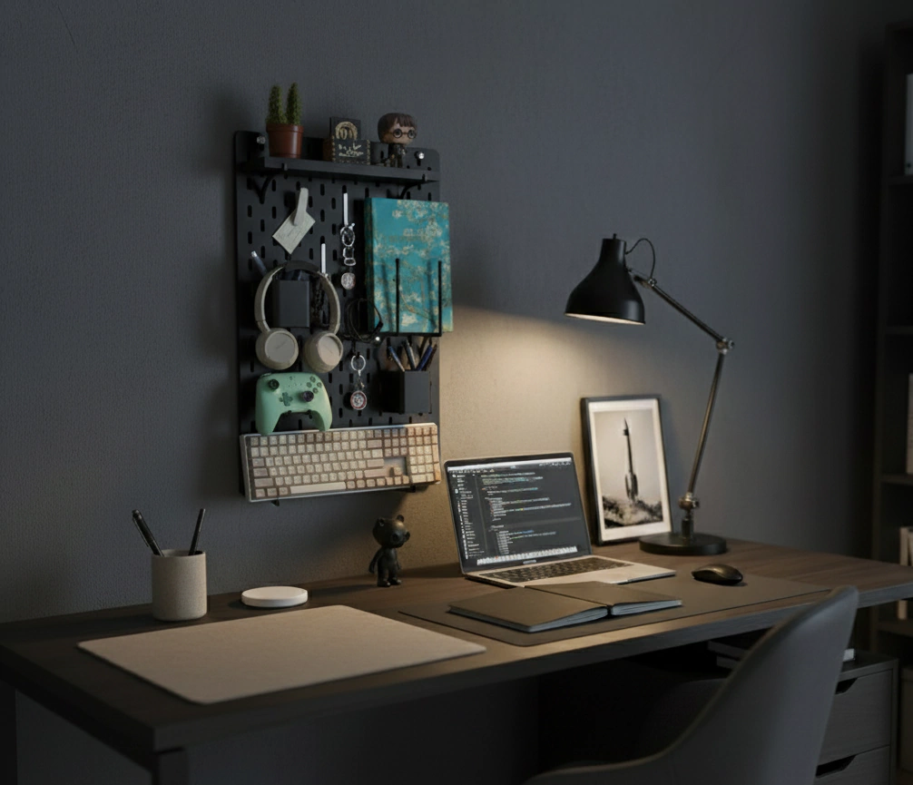 pegboard preto vs pegboard branco para escritorio