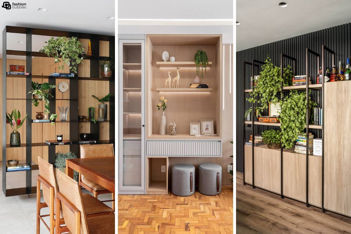 decoracao de escritorio com prateleiras de vidro