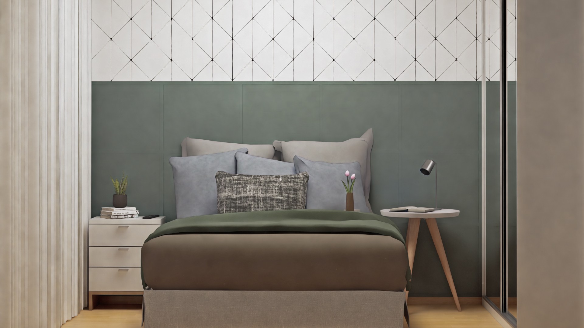 como combinar iluminação com quarto cinza industrial