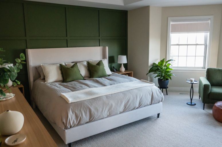 decoração de quarto verde oliva