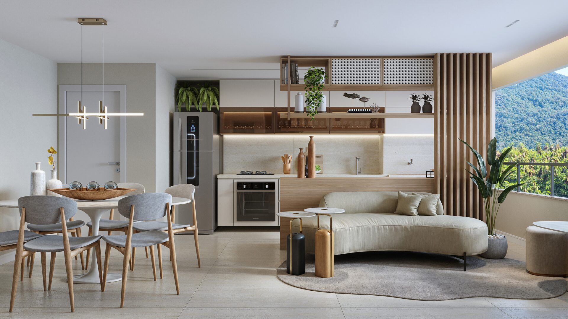 decoracao de sala com cozinha integrada