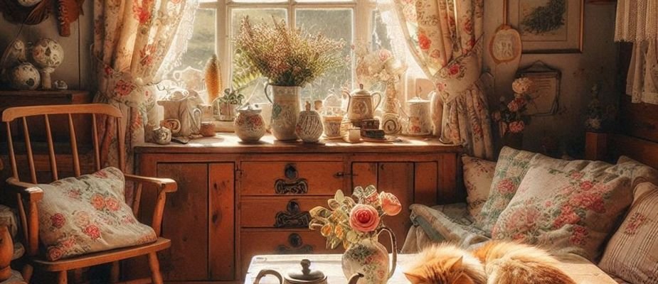 decoracao de sala com estilo cottagecore