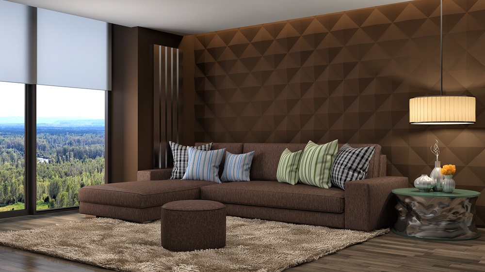 decoracao de sala com sofa marrom