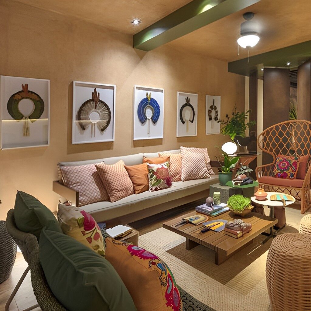 decoração de sala hippie