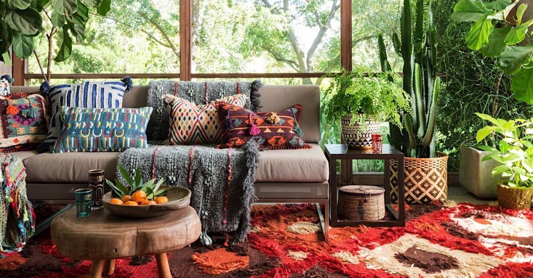 decoração de sala hippie