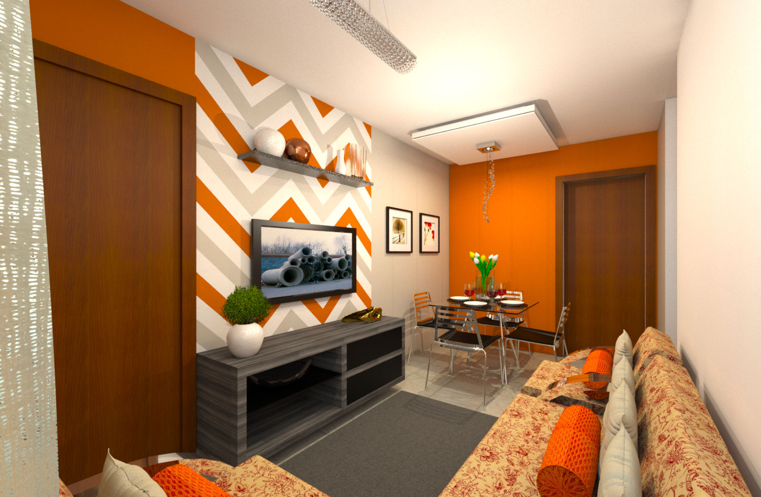 decoração de sala laranja