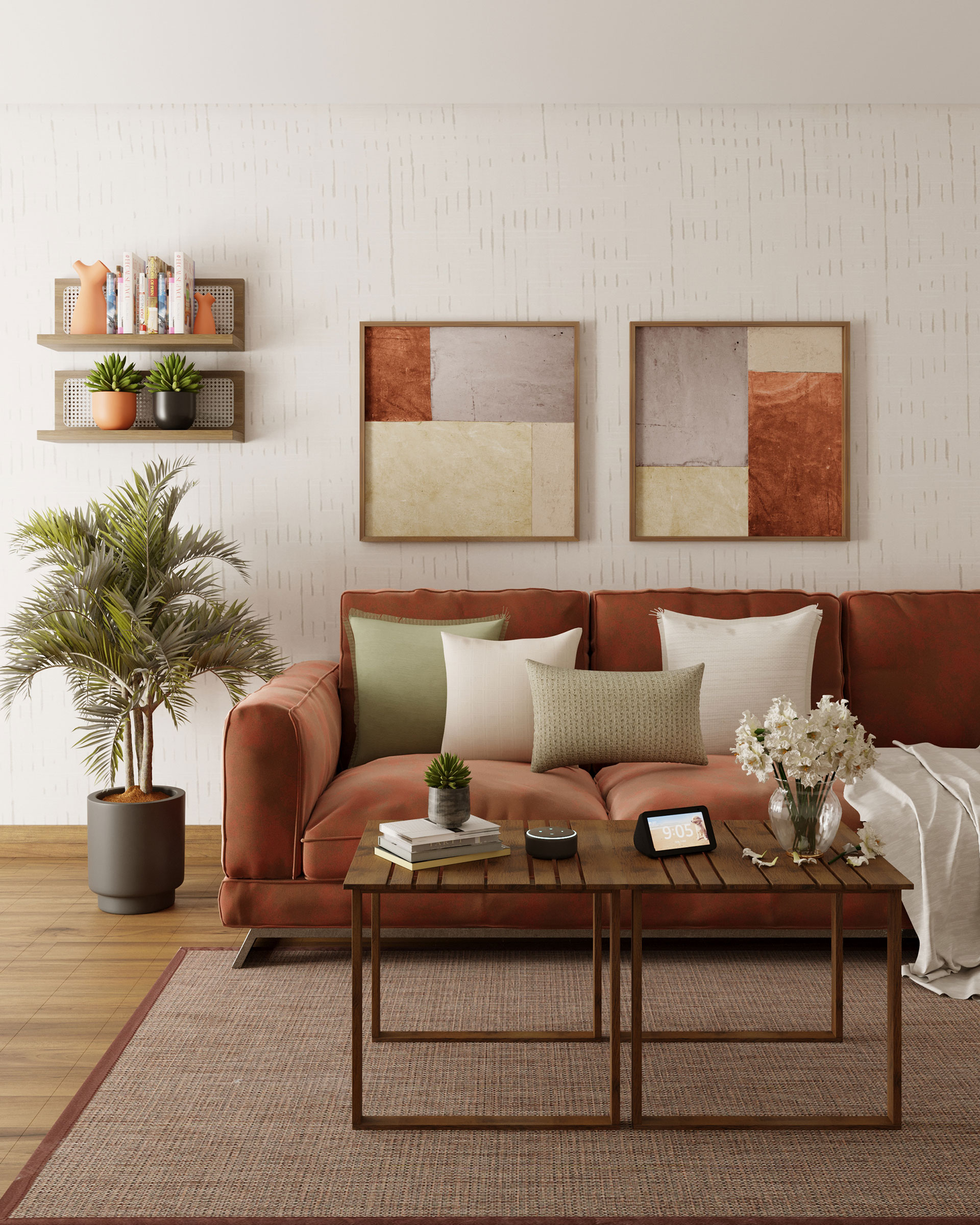 decoração de sala tons terrosos