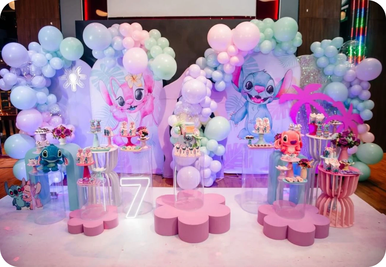 decoração do stitch rosa e azul
