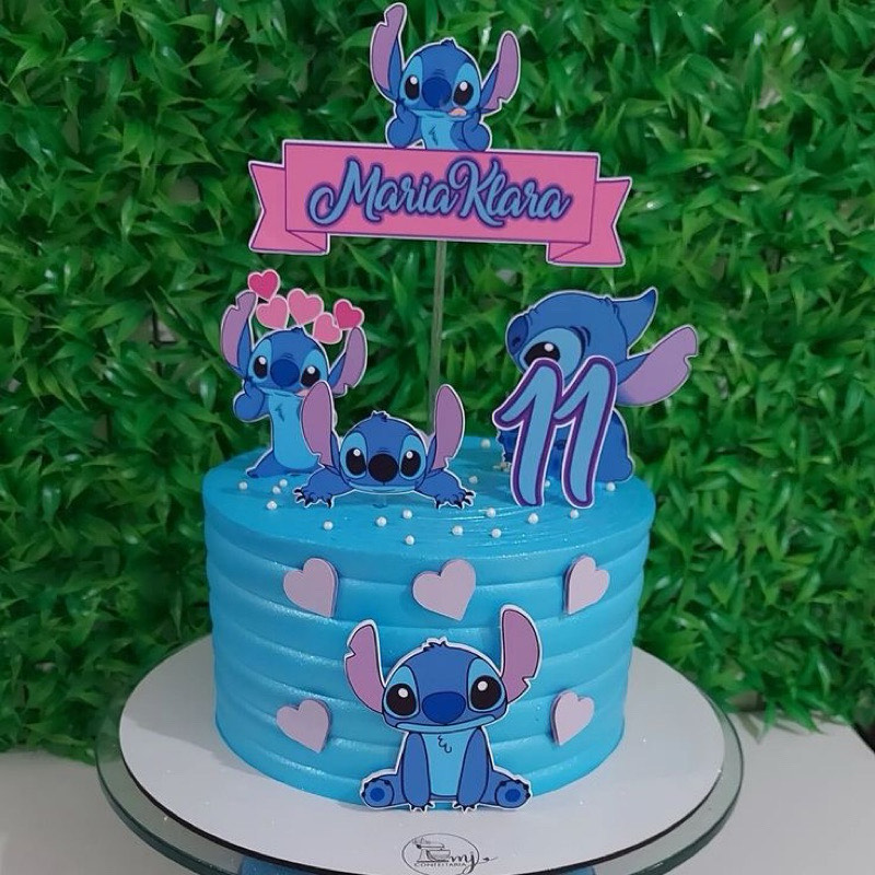 decoração stitch rosa e azul vs decoração stitch azul e branco