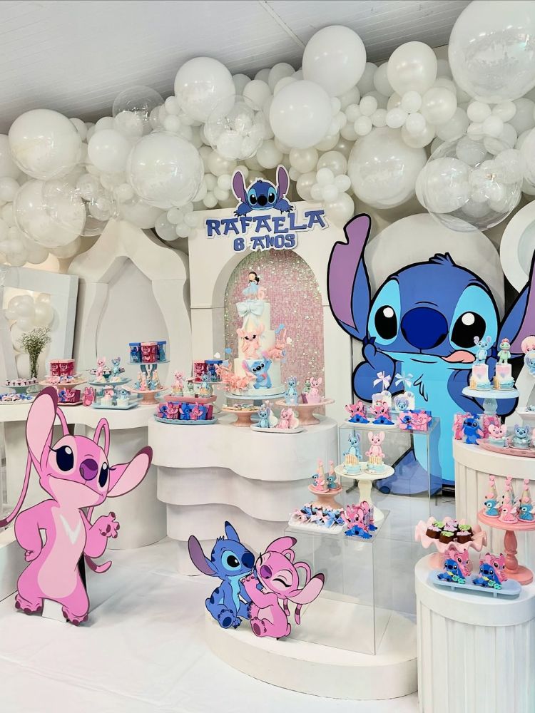 quanto custa decoração completa festa stitch rosa e azul