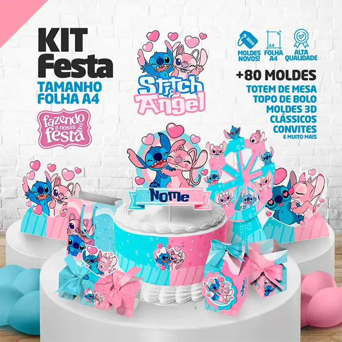 como fazer painel de balões stitch rosa e azul