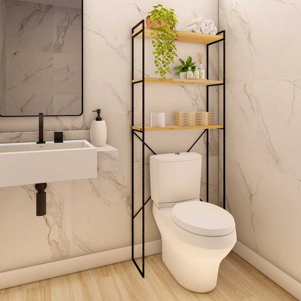 como fazer prateleiras de cano e madeira para banheiro industrial