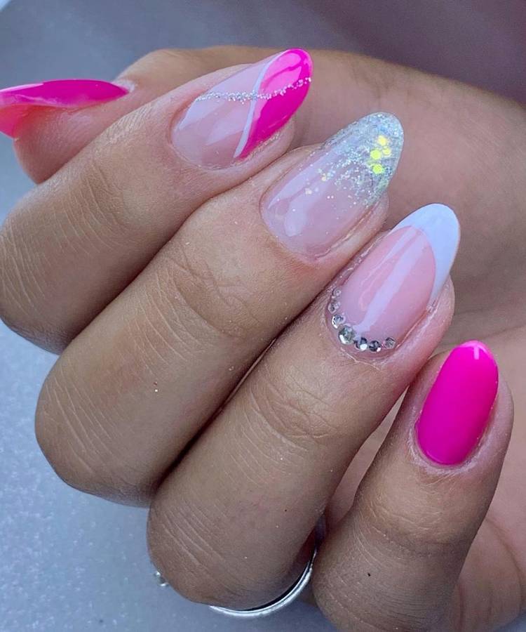 como fazer unhas decoradas rosa com glitter passo a passo