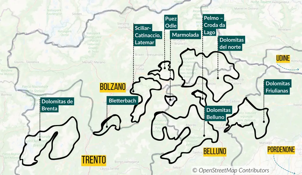 mapa das Dolomitas Itália