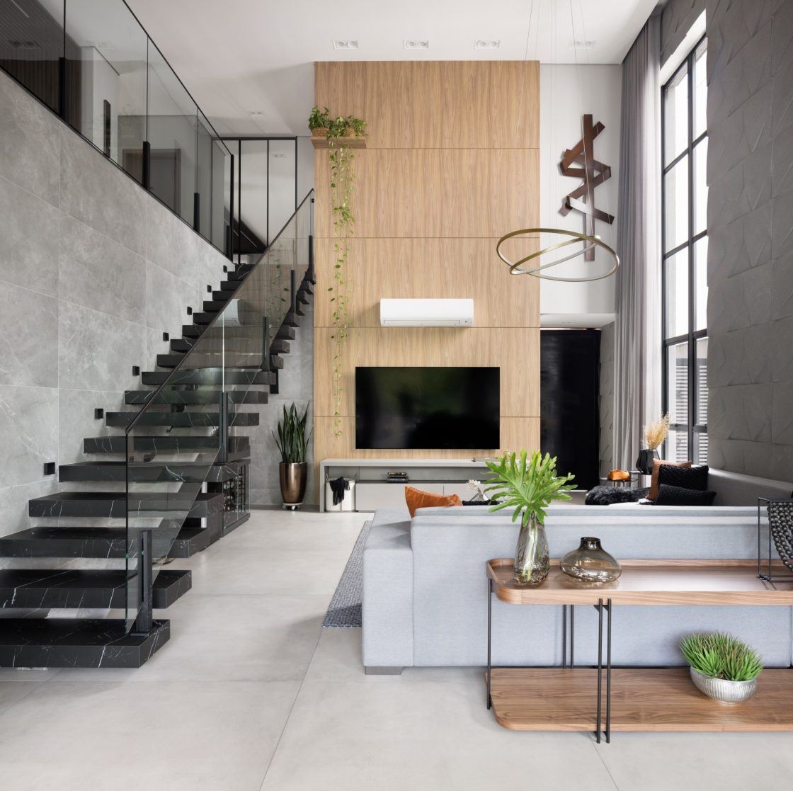 escada moderna sala de estar