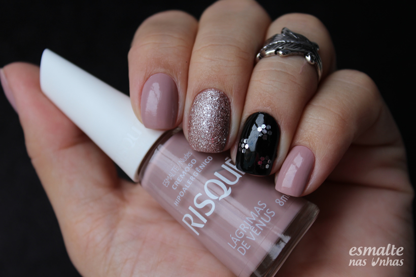 ideias de nail art com preto e nude