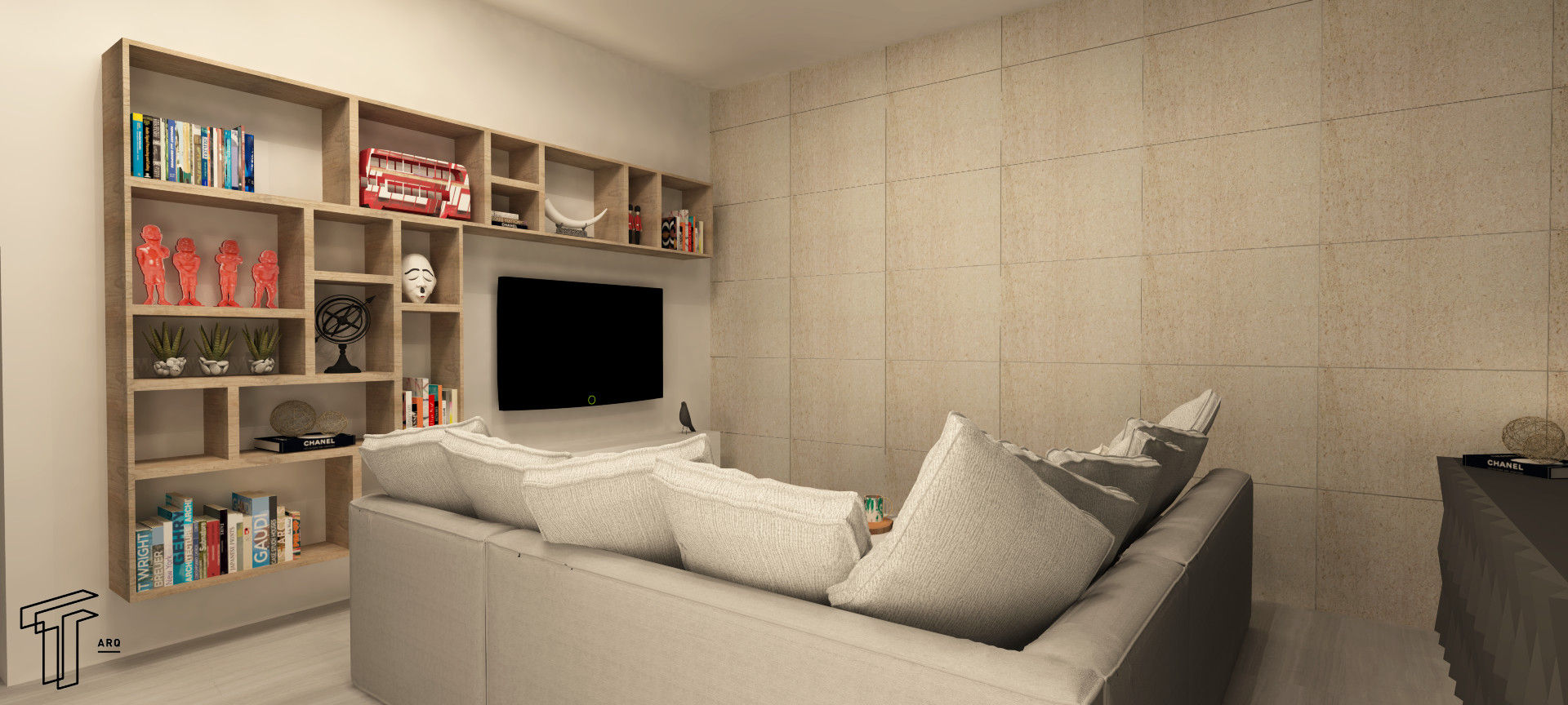 estante de sala: painel de TV vs. estante vazada