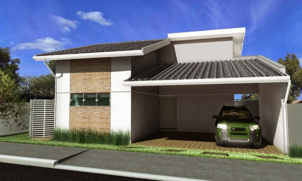 fachada de casa simples com telhado aparente