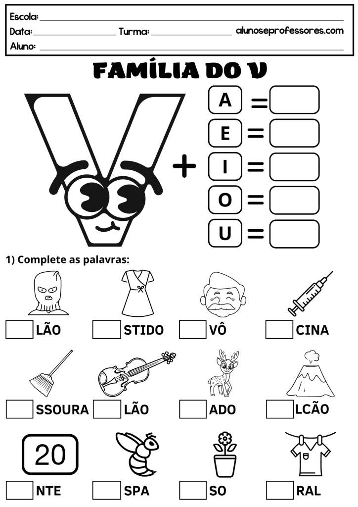 família silábica do v atividades para imprimir