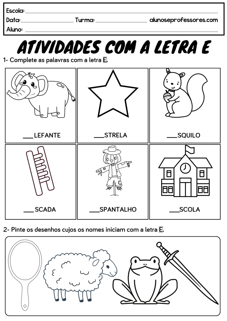 figuras da letra e para colorir